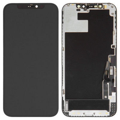 Дисплей iPhone 12/12 Pro, черный, Оригинал с рамкой и пластиками для allbattery.ua