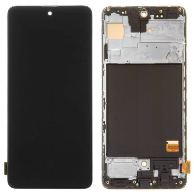 Дисплей для Samsung A515 Galaxy A51, черный, с рамкой, ., с широким ободком, (OLED)