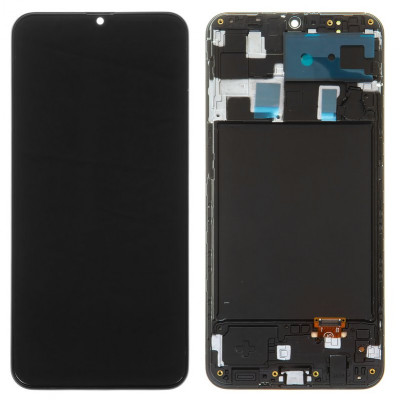 Дисплей для Samsung A205 Galaxy A20, A205F/DS Galaxy A20, M107F/DS Galaxy M10s, черный, с рамкой, ., с широким ободком, (OLED)